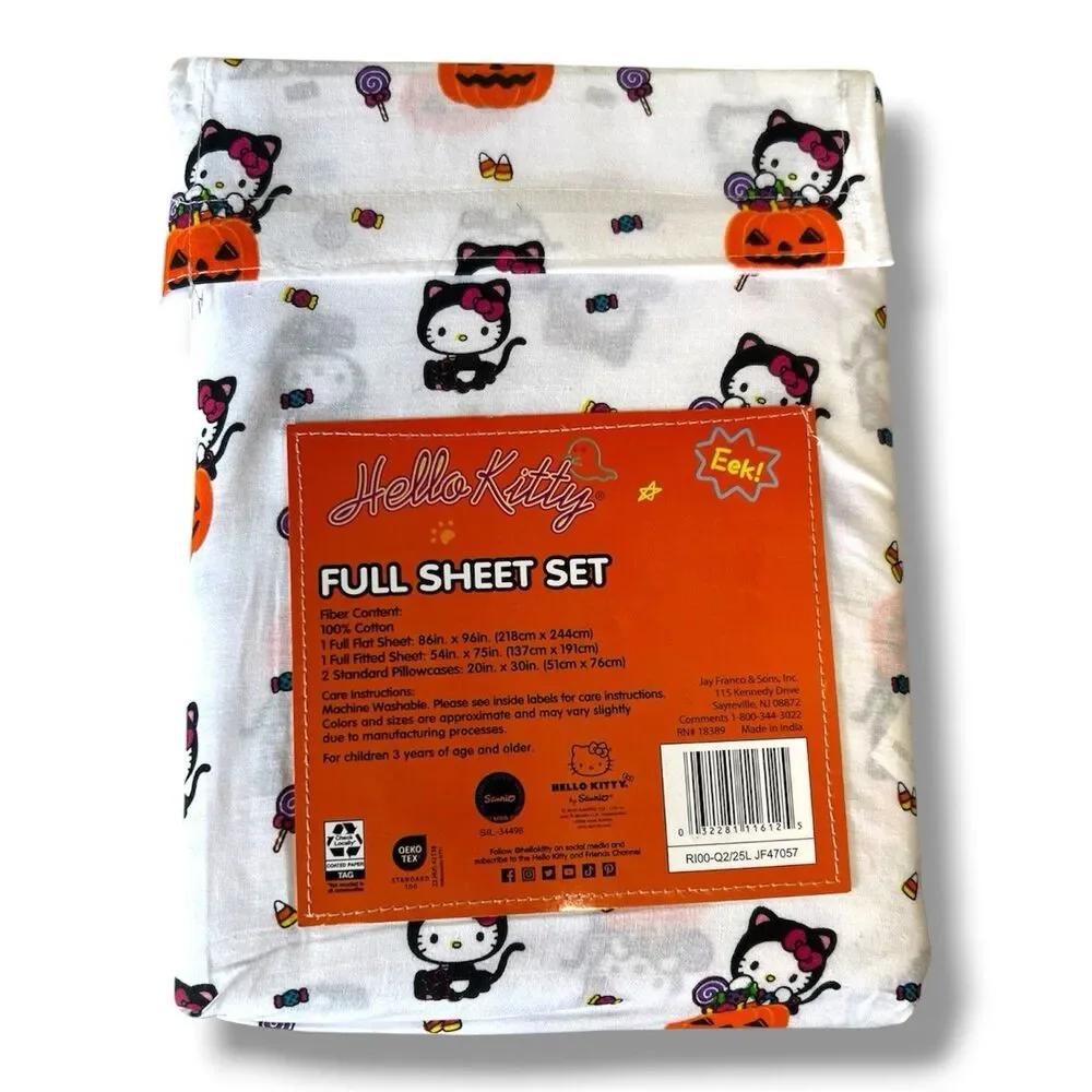 Hello Kitty Halloween Full Sheet Set Candy Cat Pumpkin 100% Cotton New